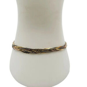 Korea Marked Braided Chain Bangle Bracelet Gold Tone Vintage